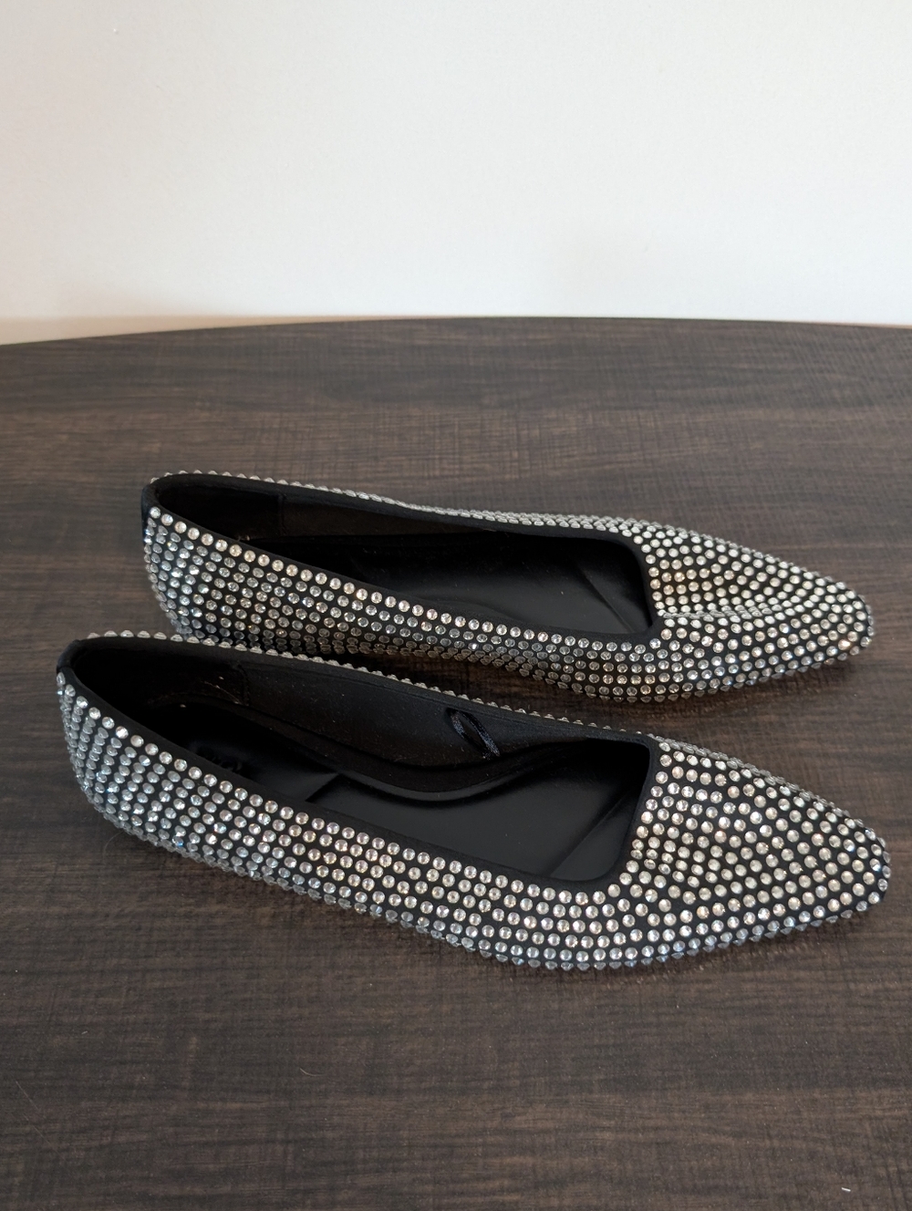 Zara Women's Black Crystal Embellished Pointed Toe Flats